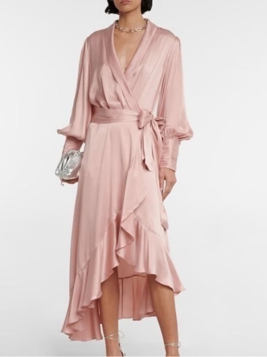 Zimmermann Dresses & Skirts - Zimmermann Blush Pink Ruffled Silk Satin Wrap Midi Dress 1 / S